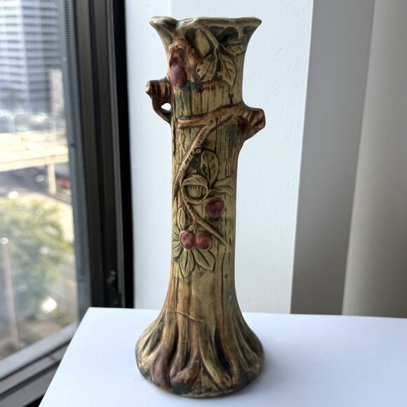 Baldin Weller Pottery Woodcraft Apple Tree Trunk Bud Vase 9" Marked Signed - Picture 2 of 8